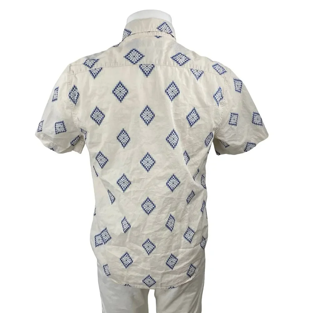 Banana Republic Men's Geometric Collared Short Sleeve Button Down Shirt Top Sz M